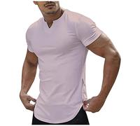 Herren T-Shirt Extra Lang Hawaii Hemd Langarm Tshirt Weiss V-Ausschnitt Einfarbiges Muskelshirts Kurzarm Slim Fit Gym T Shirt Regular Fit Long Shirt Polo Herren (Rosa, S)