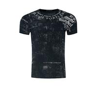 Herren T-Shirt für Männer Kurzarm Rundhals T Shirt O-Neck Regular Fit Washed & Printed 244, Farbe:Schwarz, Größe S-3XL:S