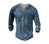 Herren T Shirt Henley Pullover Mann Herren T-Shirt Langarm Herren Henley Hemd Pullover Herren Blau Fleischerhemd Pullover Herren Champion T Shirt Rot Herren(#2 Blue,XXL)