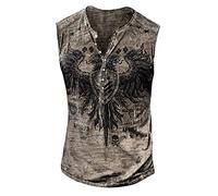 Herren T Shirt Henley Shirt Herren Linen Shirt Men Vintage Drucken ÄRmelloses Distressed Oversize Henley Shirt Mit Knopfleiste Retro ÄRmellos ÜBergrößE T-Shirt T Shirt Herren Langarm ( Ginger-2 , Xl )
