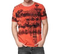 Herren T-Shirt im rockigen Design Baumwoll-Shirt mit Knebel-Verschluss am Ausschnitt Rundhals-Shirt R-15265 Rot S