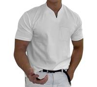 Herren-T-Shirt, kurzärmelig, kleiner V-Ausschnitt, einfarbig, für Business, Büro, Arbeit, leicht, atmungsaktiv, Golfbluse, formelle T-Shirts, schmale Passform, Stretch-Top, Sommer, lässig, mit Tasche,