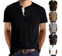 Herren T-Shirt Kurzarm Henley Shirts Sommer Classic Einfarbig Beiläufig Alltags-Henley-Hemd Männer Kurzarm Gentlemans Business Short Sleeve Fitness T Shirt Herren-Blusen