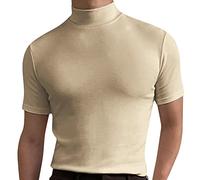 Herren T-Shirt Kurzarm Rollkragenpullover Basic Stehkragen Slim Fit Solid Tops Herren Slim Fit Sweatshirt Sports Thermo Unterhemd Herren Rollkragen T-Shirt Herren Stehkragen (Light Grey, L)