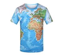 Herren T Shirt Kurzarm Tee Shirts Weltkarte 3D gedruckt Rundhals Sport Oberteile Sommer Unterziehshirt mit Motiv Rundhalsausschnitt Gym Sport Tee Shirt Kurzarmshirt Moderner Tshirts für Männer