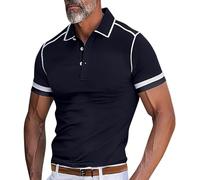 Herren-T-Shirt, lässig, modisch, einfarbig, trendig, Revers, Knopf, kurzärmelig, groß und hoch, navy, XL