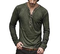 Herren T Shirt Langarm - Langarmshirt Herren V Ausschnitt Longshirt Knopfleiste VintageCasualMode Leicht und Luftig Schmale Passform Tshirts Sweatshirt Pullover Top Oberteile Sommer