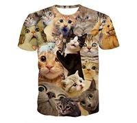 Herren T-Shirt Lustiges Katzen Motiv 3D Druck Shirt Atmungsaktives Kurzarmshirt Lässiges Sommershirt mit Rundhals Casual Leichtes Oberhemd Coole Tier Print Bluse