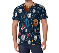 Herren-T-Shirt Mit Elemente Aus Baseball Basketball Und Fußball-Grafikdruck, Lässige Kurzärmelige Streetwear, Casual Rundhals Top, Oberteil Für Einen Modischen Look S-6Xl
