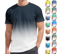 Herren T-Shirt mit Farbverlauf Tshirt Casual Rundhals Shirt Basic T-Shirts Muskelshirts Kurzarm Bequeme Oberteile Bunt Zweifarbig Top Gym Sportshirt Sommer Tee Shirts