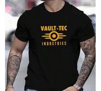Herren-T-Shirt mit lockerer Passform, 100 % Baumwolle, 220 g, exklusiv für Fallout-Fans, Vault - Tec Classic Logo, schwarz
