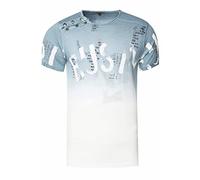 Herren T-Shirt mit Seitlicher Knopfleiste Verwaschen mit Farbverlauf Rundhals Stretch Herren-T-Shirt Casual Fit 288, Farbe:Grau, Größe S-XXL:L