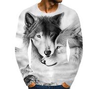 Herren T-Shirt mit Tiermotiv, 3D-Druck, langärmelig, Wolf-Grafik, lange T-Shirts, Muster, Tops für Frauen, beige, XXXXX-Large