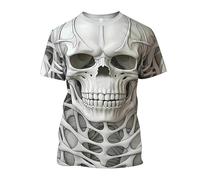 Herren T-Shirt mit Totenkopf Print, Casual Rundhals Fashion Top Print Crew Neck Exclusive Totenkopf T-Shirt 3D Druck Sport Kurzarm Top Sommer Vintage Freizeit Sport T Shirt