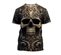 Herren T-Shirt mit Totenkopf Print, Casual Rundhals Fashion Top Print Crew Neck Exclusive Totenkopf T-Shirt 3D Druck Sport Kurzarm Top Sommer Vintage Freizeit Sport T Shirt