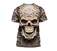 Herren T-Shirt mit Totenkopf Print, Casual Rundhals Fashion Top Print Crew Neck Exclusive Totenkopf T-Shirt 3D Druck Sport Kurzarm Top Sommer Vintage Freizeit Sport T Shirt