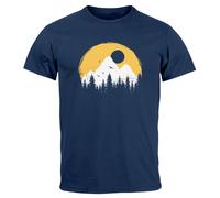 Herren T-Shirt Outdoor Print Natural Badge Logo Wandern Fashion Streetstyle - Mountains navy XL