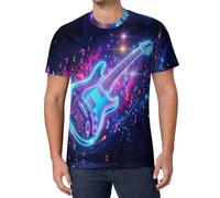 Herren T-Shirt Oversize Fit Kurzarm Oberteil Mit Rundhals Neon-Weltraumgitarre Sportbekleidung Weit Geschnittenes Lang Tee Fantasie-Galaxie Basic Shirt T Shirts Männer Longshirt