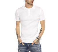 Herren T-Shirt Polo Shirt Casual Vintage Retro Style Kurzarm Strick Gerippt Weiß XXL
