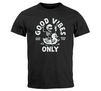 Herren T-Shirt Printshirt Spruch Good Vibes Only Skelett-Motiv Sommer Frontprint Fashion Streetstyle