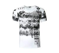 Herren T-Shirt Rundhals mit Knopfleise Verwaschen Tie Dye Shirt Batik Stretch Orange S - 3XL 265, Farbe:Weiß, Größe S-3XL:L