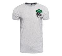 Herren T-Shirt Rundhals Printed Biker Print Slim Cotton Kurzarm Rocker Shirt 277, Farbe:Grau, Größe S-3XL:L