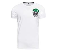 Herren T-Shirt Rundhals Printed Biker Print Slim Cotton Kurzarm Rocker Shirt 277, Farbe:Weiß, Größe S-3XL:XXL