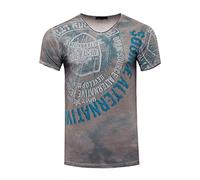 Herren T-Shirt 'Rusty Neal' All Over Print Streetwear V-Neck S M L XL XXL Strass Design Clubwear 163, Farbe:Anthrazit, Größe:L