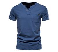 Herren T Shirt Stretch Baumwolle Tops Casual Einfarbige V Ausschnitt Basic Kurzarm 3 Knopf Tshirt Männer Sommer Kurzarmshirt Slim Fit Sportshirt mit Taschen
