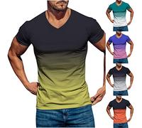 Herren T Shirt Tops Herren Slim Fit V-Ausschnitt T Shirt Kontrast T Shirt Gradient Panel Kurzarm Top Herren T Shirt Freizeit Basic Shirt for Männer