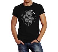 Herren T-Shirt Totenkopf Print Kobra Motiv High Voltage Motorcycle Schriftzug Rocker Biker Racing Design Slim Fit