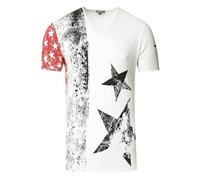 Herren T-Shirt USA Stars and Stripes V-Neck Regular Fit Rundhals Verwaschen S M L XL XXL 3XL 236, Farbe:Weiß, Größe:L