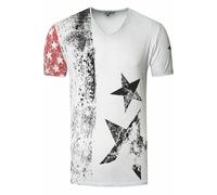 Herren T-Shirt USA Stars and Stripes V-Neck Regular Fit Rundhals Verwaschen S M L XL XXL 3XL 236, Farbe:Grau, Größe:XL