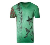 Herren T-Shirt USA Stars and Stripes V-Neck Regular Fit Rundhals Verwaschen S M L XL XXL 3XL 236, Farbe:Grün, Größe:XXL