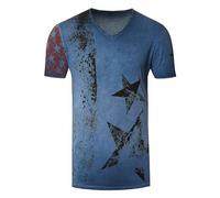Herren T-Shirt USA Stars and Stripes V-Neck Regular Fit Rundhals Verwaschen S M L XL XXL 3XL 236, Farbe:Blau, Größe:XXL