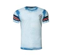 Herren T-Shirt Verwaschen in Vintage Optik College Look Shirt Stretch S M L XL XXL 3XL 237, Größe S-3XL:XL, Farbe:Beige/Blau