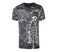 Herren T-Shirt Verwaschen mit Plakativem Print 'Flying-Skull' Stretch-Shirt Streetwear-Finest mit Seitlicher-Knopfleiste 296, Farbe:Schwarz, Größe S-3XL:XXL