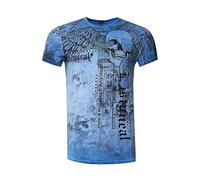 Herren T-Shirt Verwaschen Rundhals All Over Print Skull Snake Shirt S M L XL XXL 3XL 266, Farbe:Blau, Größe S-3XL:M