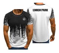 Herren-T-Shirts Für Linkin Park Hochelastisch Atmungsaktiv Kurzärmlig Logo-Aufdruck Gruppenoberteile Modisch Lockere T-Shirts Schnelltrocknendes Sportunterhemd,White-M