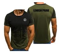 Herren-T-Shirts Für Linkin Park Hochelastisch Atmungsaktiv Kurzärmlig Logo-Aufdruck Gruppenoberteile Modisch Lockere T-Shirts Schnelltrocknendes Sportunterhemd,Green-L