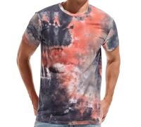 Herren T-Shirts Sommer Batik-T-Shirt Lässiges Rundhals-Ausschnitt Kurzärmelig Regular Fit T Shirt Leichte Kurzarm Weiches Bequemes Kurzarmshirt Sommershirt Männer Lauf Tshirts Sweatshirts