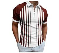 Herren T-Shirts Sommer Regular Fit Business Revers T-Shirt Vintage Frühling Freizeithemd Casual Sommer T-Shirts Herren Sommer Poloshirt Mit Reißverschluss Streetwear Tops Kurzarmshirt（XL，Wine-4）