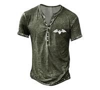 Herren T Shirts Vintage Stickerei Drucken Henley Shirt Kurzarm Sleeve V-Ausschnitt Tee Oberteil mit Knöpfe Regular Streetwear für Männer Sommer Basic Top Bluse Sportshirt Laufshirt Kurzarmshirt