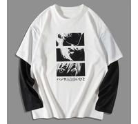 Herren T-Shirts weite Rundhalsausschnitt Oversized Langarm Grafik Tee Skater Japanischer Modefrühling Strick Oberteil, Herbst