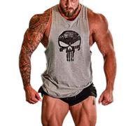 Herren Tank Top Men Cotton Stringer Fitness Gym Shirt Vintage Skull Totenkopf Weste Muscleshirt Print