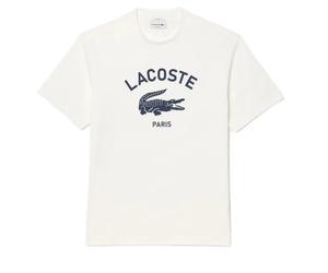 Herren Tennis-T-Shirt Lacoste Signature Print Cotton - white - Weiß (S)