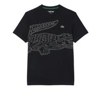 Herren Tennis-T-Shirt Lacoste Ultra Dry Crocodile Print Sport - black/white - Schwarz (M)