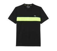 Herren Tennis-T-Shirt Lacoste Ultra Dry Printed Tennis - black/flashy yellow - Schwarz (XXL)