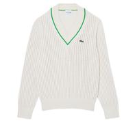Herren Tennissweatshirt Lacoste V Neck Striped Tennis - Beige (XL)