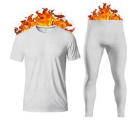 Herren Thermounterwäsche Set Base Layer - Kurzarm T-Shirt / Weste / Top und Lange Unterhose für Männer Ultra Soft Warm Unterwäsche Mann Body Warmer Größe S-XXL, weiß, XL
